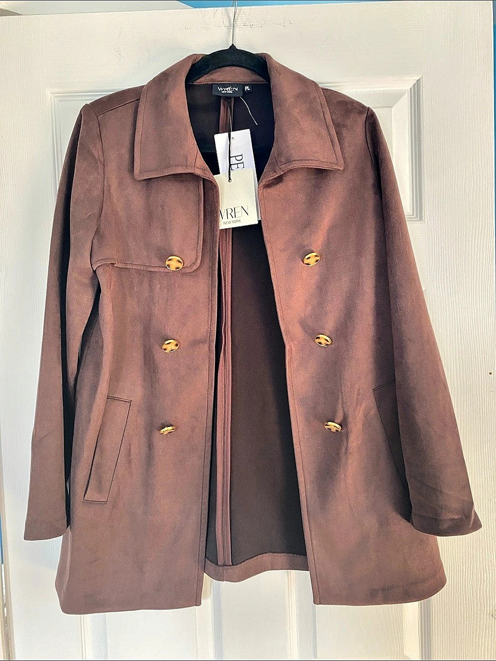 Wren New York Brown Button Front Coat Size Large petite NWT